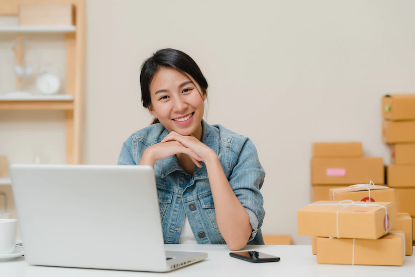 business woman feeling happy smiling looking camera while working her office home 7861 1373