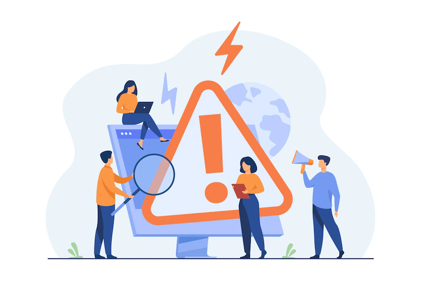 tiny people examining operating system error warning web page isolated flat illustration 74855 11104