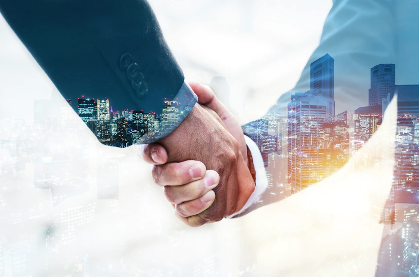 welcome double exposure business man partner handshake 33829 169