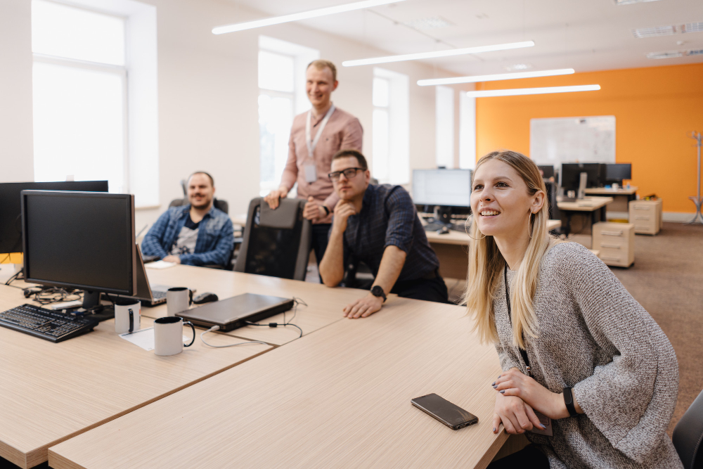 group young business people working office