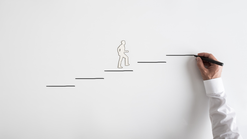 paper silhouette cutout man businessman drawing steps