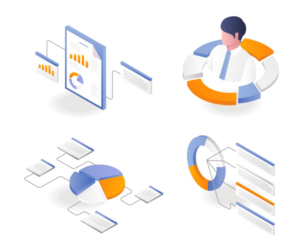 21771336 Set of arrow and pie chart data analyst infographic bundle for investment business