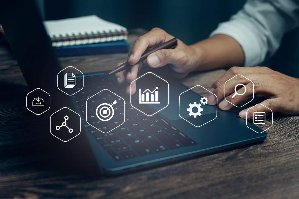 business analytics concept with digital data diagrams chart financial dashboard company